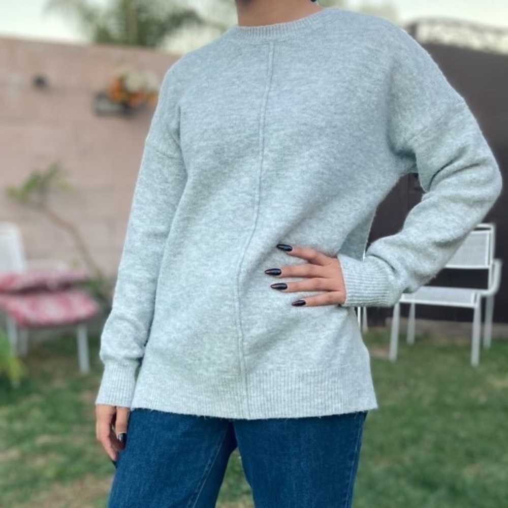 gray fuzzy sweater